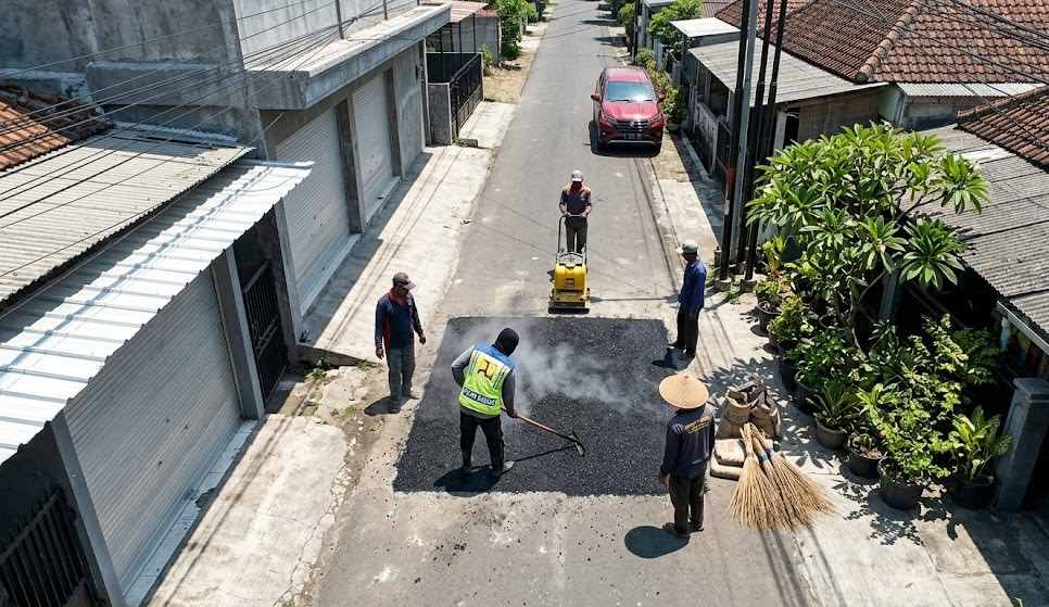 Tangani Kerusakan Jalan, PUPR Gianyar Pasok 40 Ton Aspal Coldmix dari DMK